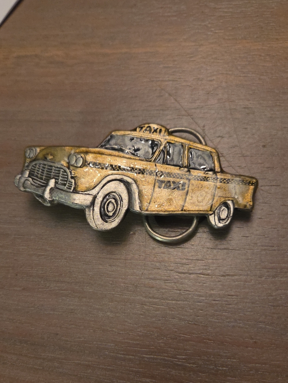 vintage yellow New York City Checker Taxi belt buckle